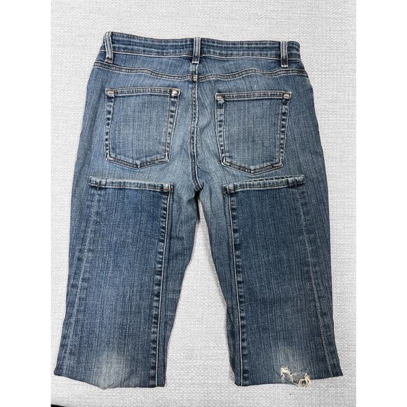 Eileen Fisher Ripped Blue Jeans Organic Cotton Mid-Rise Straight Whiskering Sz 0 - Picture 4 of 13